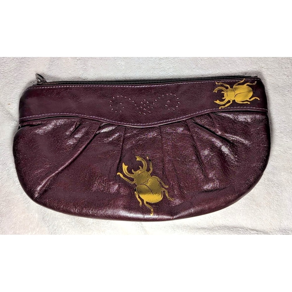 Clutch Bill Dorf Upcycled Gold Beetle Design Brown Purse Women's